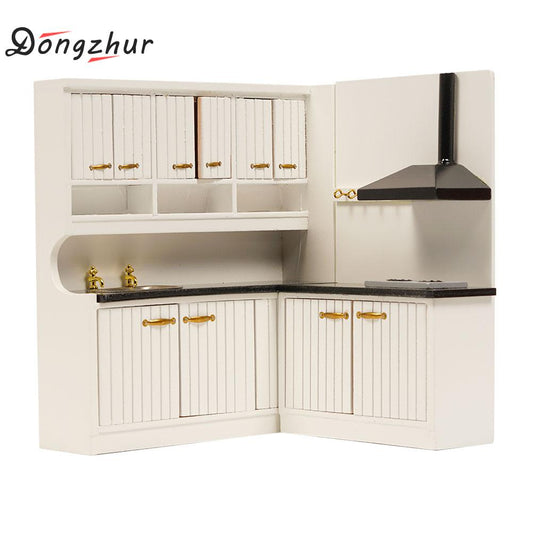 Dongzhur Miniature Black & White Kitchen Stove 1: 12 Doll House Accessories Simulation Wood Model Dining Table Mini Doll Kitchen