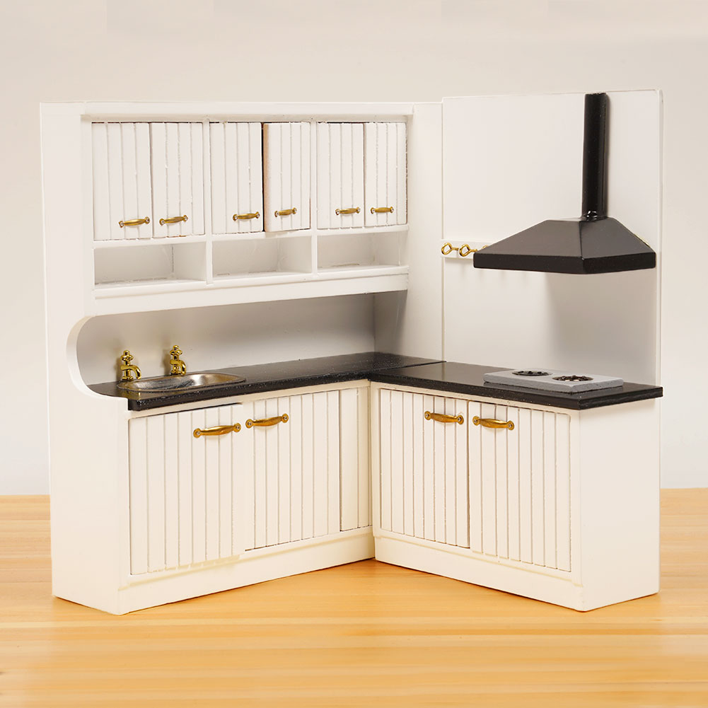 Dongzhur Miniature Black & White Kitchen Stove 1: 12 Doll House Accessories Simulation Wood Model Dining Table Mini Doll Kitchen