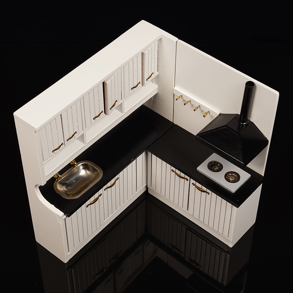 Dongzhur Miniature Black & White Kitchen Stove 1: 12 Doll House Accessories Simulation Wood Model Dining Table Mini Doll Kitchen